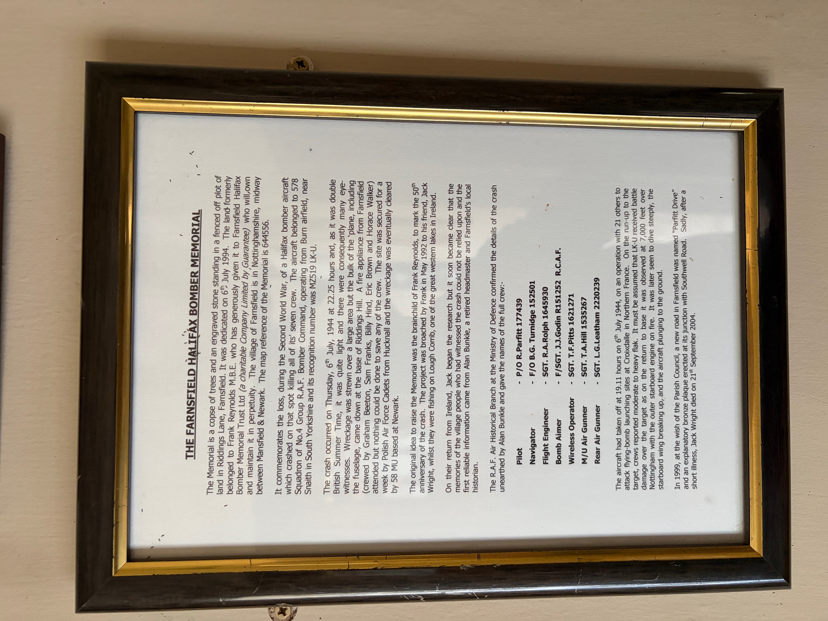 Memorial site at Riddings Farm