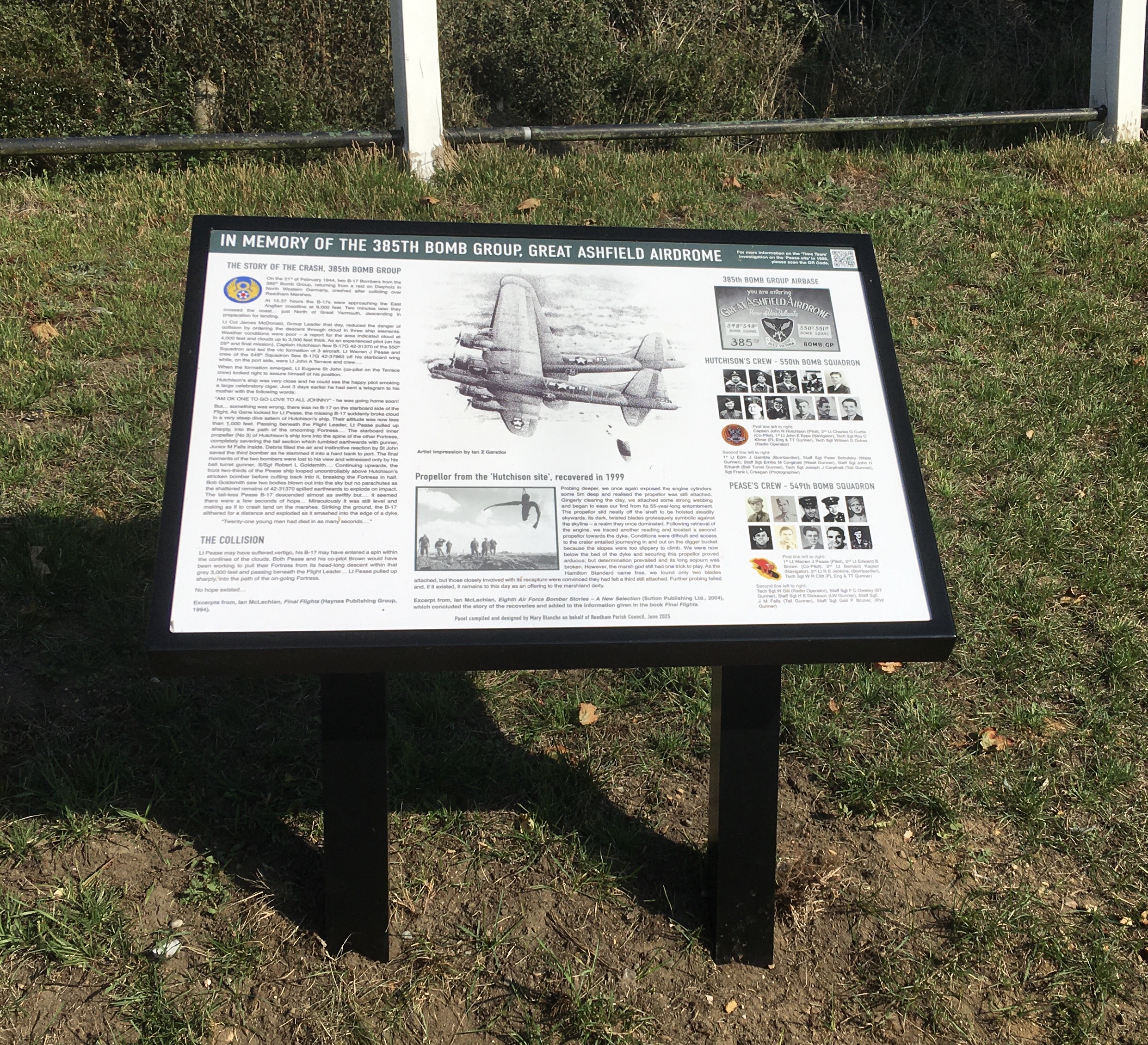 385th Bomb Group interpretation panel on the riverside, Great Ashfield